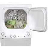 GE  Unitized Spacemaker 3.8 cu. ft. Capacity Washer with Stainless Steel Basket and 5.9 cu. ft. Capacity Gas Dryer - White on White (GUD27GSSMWW)