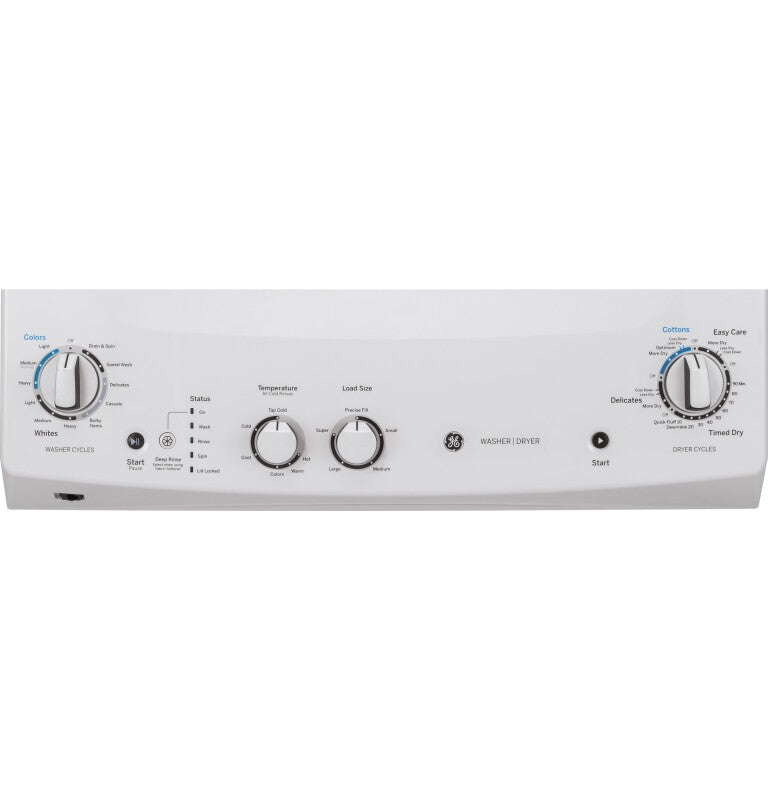 GE  Unitized Spacemaker 3.8 cu. ft. Capacity Washer with Stainless Steel Basket and 5.9 cu. ft. Capacity Gas Dryer - White on White (GUD27GSSMWW)