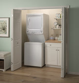 GE  Unitized Spacemaker 3.8 cu. ft. Capacity Washer with Stainless Steel Basket and 5.9 cu. ft. Capacity Gas Dryer - White on White (GUD27GSSMWW)