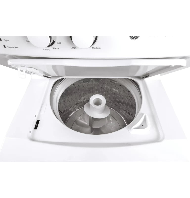 GE Unitized Spacemaker® Laundry Center with Stainless Steel Basket and 5.9 cu. ft. Gas Dryer in White - White (GUD27GSSMWW)
