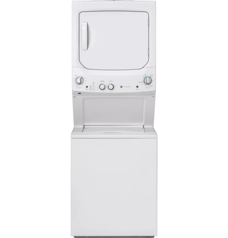 GE Unitized Spacemaker® Laundry Center with Stainless Steel Basket and 5.9 cu. ft. Gas Dryer in White - White (GUD27GSSMWW)