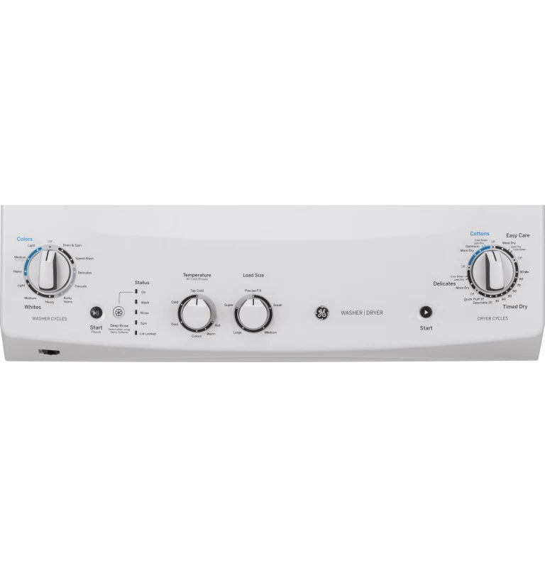 GE Unitized Spacemaker® Laundry Center with Stainless Steel Basket and 5.9 cu. ft. Gas Dryer in White - White (GUD27GSSMWW)