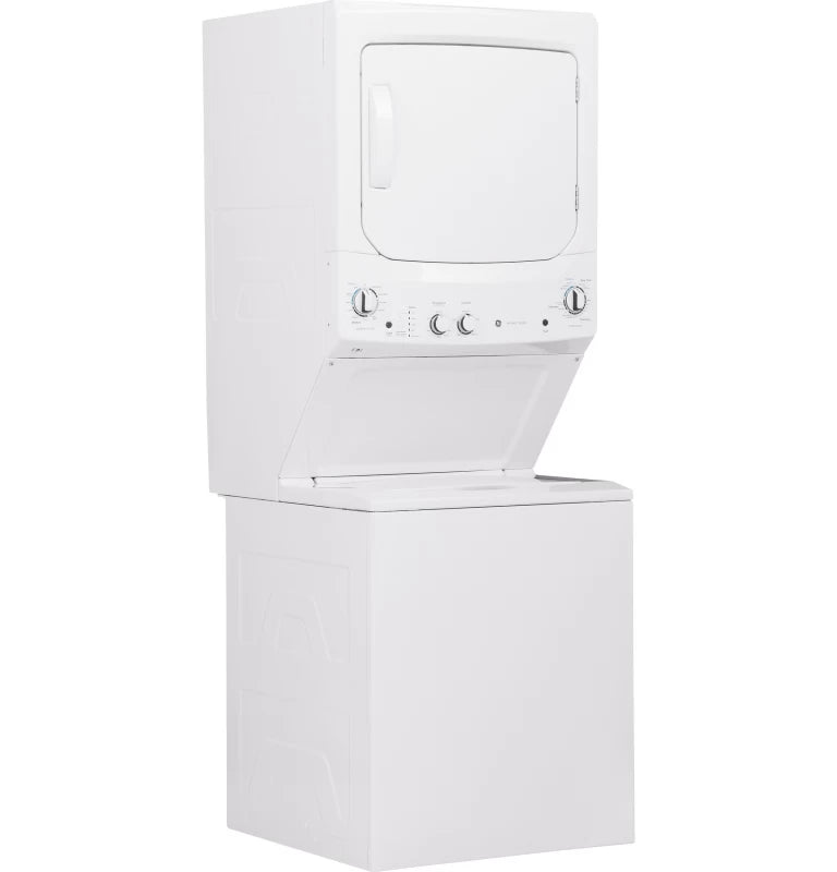 GE Unitized Spacemaker® Laundry Center with Stainless Steel Basket and 5.9 cu. ft. Gas Dryer in White - White (GUD27GSSMWW)