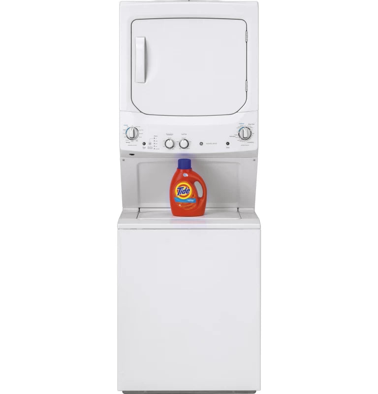 GE Unitized Spacemaker® Laundry Center with Stainless Steel Basket and 5.9 cu. ft. Gas Dryer in White - White (GUD27GSSMWW)