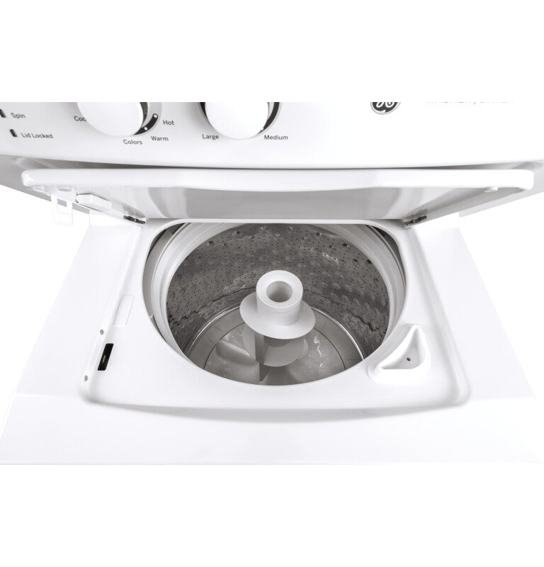 GE Unitized Spacemaker 3.8 cu. ft. Capacity Washer with Stainless Steel Basket and 5.9 cu. ft. Capacity Long Vent Electric Dryer - White (GUV27ESSMWW)