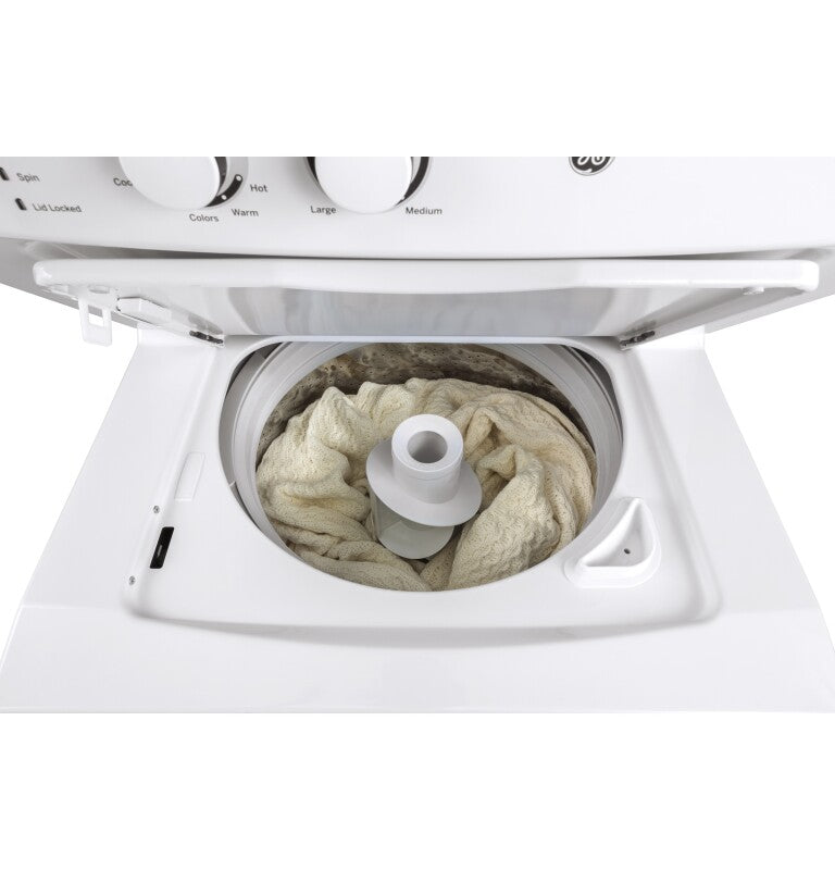 GE Unitized Spacemaker 3.8 cu. ft. Capacity Washer with Stainless Steel Basket and 5.9 cu. ft. Capacity Long Vent Electric Dryer - White (GUV27ESSMWW)