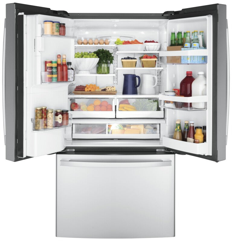 GE  22.1 Cu. Ft. Counter-Depth Fingerprint Resistant French-Door Refrigerator - Fingerprint Resistant Stainless Steel (GYE22GYNFS)