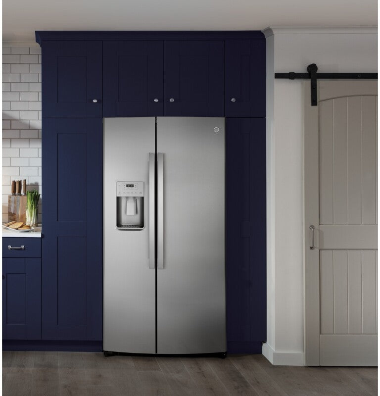 GE  21.8 Cu. Ft. Counter-Depth Fingerprint Resistant Side-By-Side Refrigerator - Fingerprint Resistant Stainless (GZS22IYNFS)