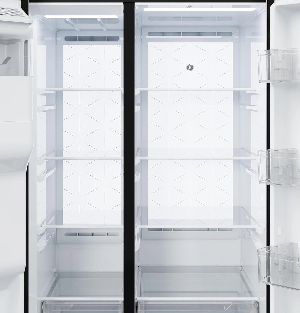 GE  23.5 Cu. Ft. Counter-Depth Side-By-Side Refrigerator with LED Light Walls and Extra Tall Dispenser - Fingerprint Resistant Stainless (GZS24PYYFS)