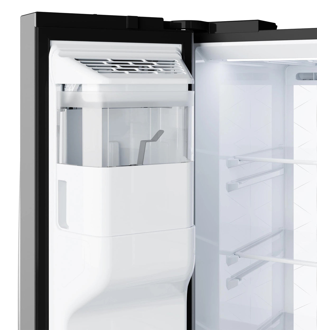 GE  23.5 Cu. Ft. Counter-Depth Side-By-Side Refrigerator with LED Light Walls and Extra Tall Dispenser - Fingerprint Resistant Stainless (GZS24PYYFS)