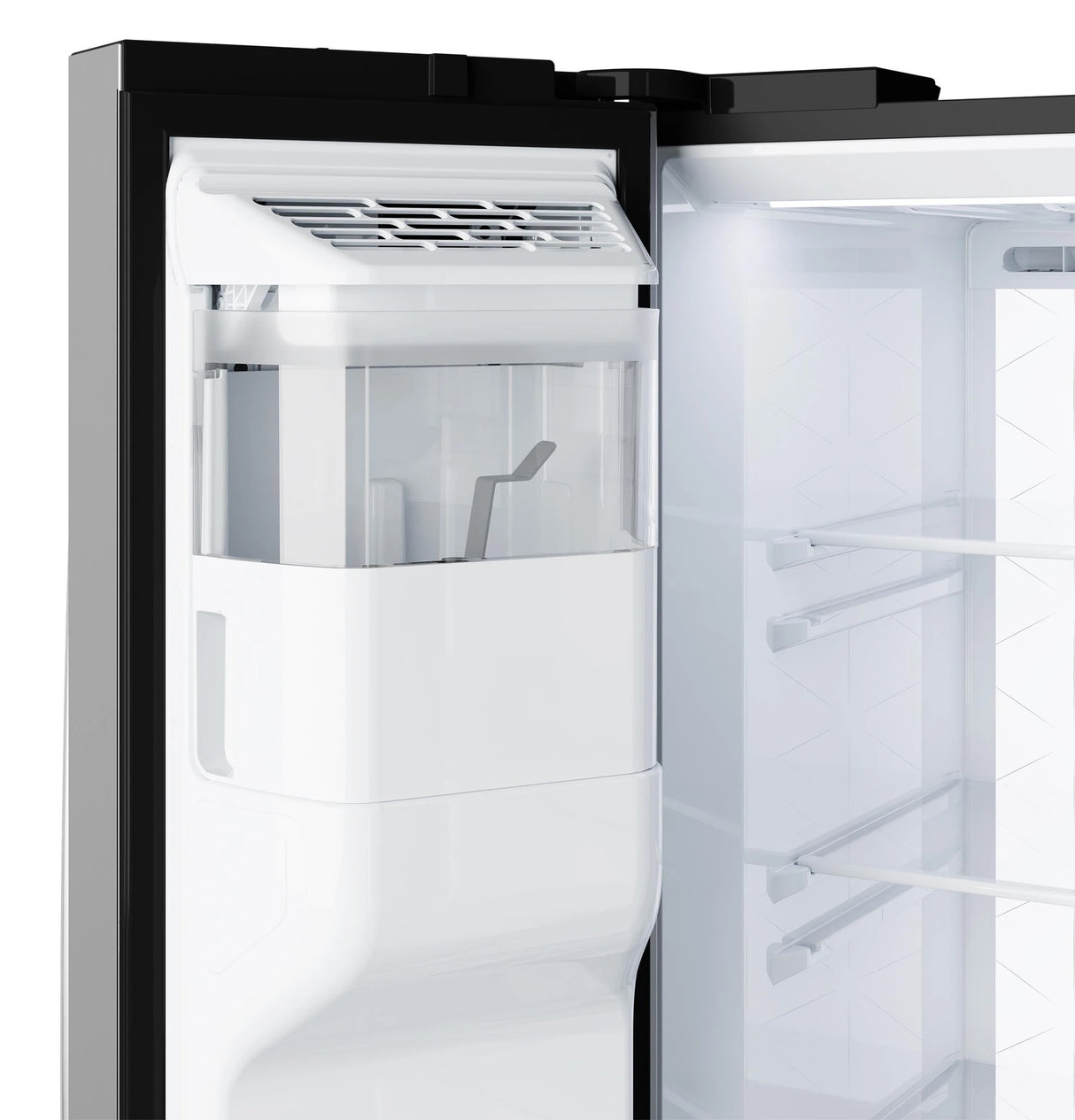 GE  23.5 Cu. Ft. Counter-Depth Side-By-Side Refrigerator with LED Light Walls and Extra Tall Dispenser - Fingerprint Resistant Stainless (GZS24PYYFS)