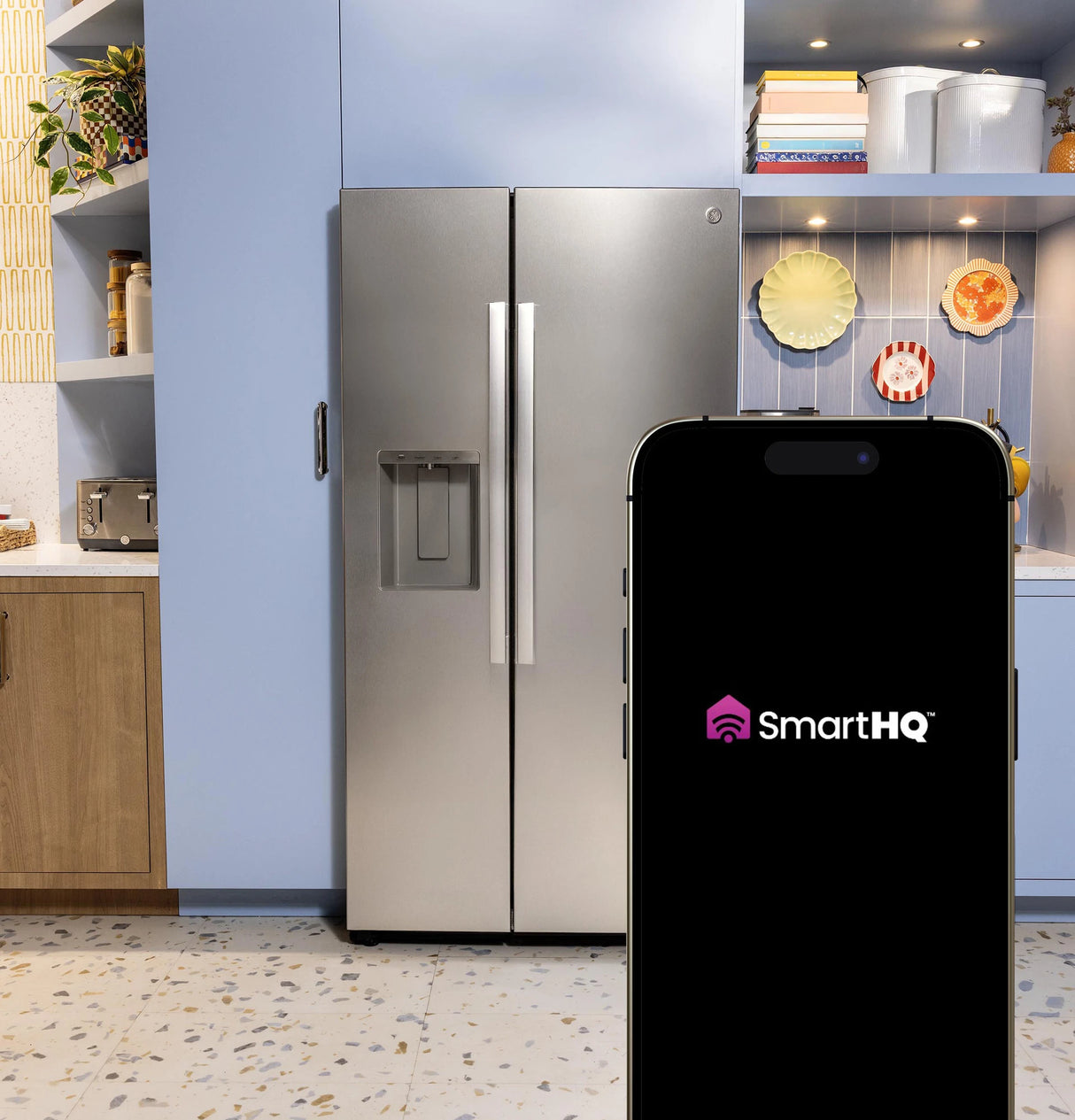 GE  23.5 Cu. Ft. Counter-Depth Side-By-Side Refrigerator with LED Light Walls and Extra Tall Dispenser - Fingerprint Resistant Stainless (GZS24PYYFS)