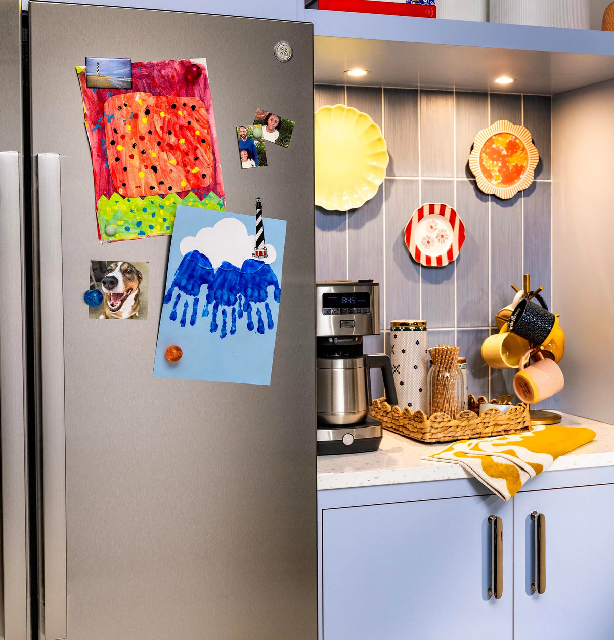 GE  23.5 Cu. Ft. Counter-Depth Side-By-Side Refrigerator with LED Light Walls and Extra Tall Dispenser - Fingerprint Resistant Stainless (GZS24PYYFS)