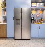 GE  23.5 Cu. Ft. Counter-Depth Side-By-Side Refrigerator with LED Light Walls and Extra Tall Dispenser - Fingerprint Resistant Stainless (GZS24PYYFS)