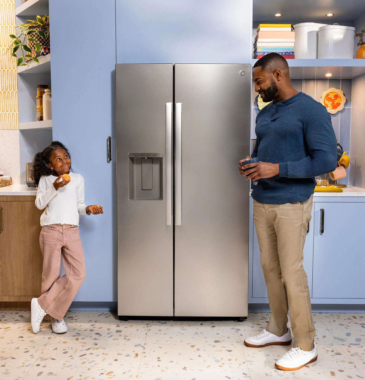 GE  23.5 Cu. Ft. Counter-Depth Side-By-Side Refrigerator with LED Light Walls and Extra Tall Dispenser - Fingerprint Resistant Stainless (GZS24PYYFS)
