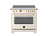 BERTAZZONI  36 inch Induction Range, 5 Heating Zones and Cast Iron Griddle, Electric Self-Clean Oven - Gold Accents - Avorio (HER365ICFEPAG)