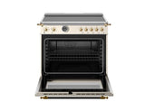 BERTAZZONI  36 inch Induction Range, 5 Heating Zones and Cast Iron Griddle, Electric Self-Clean Oven - Gold Accents - Avorio (HER365ICFEPAG)