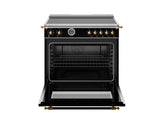 BERTAZZONI  36 inch Induction Range, 5 Heating Zones and Cast Iron Griddle, Electric Self-Clean Oven - Gold Accents - Nero (HER365ICFEPNG)