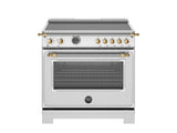 BERTAZZONI  36 inch Induction Range, 5 Heating Zones and Cast Iron Griddle, Electric Self-Clean Oven - Gold Accents - Stainless Steel (HER365ICFEPXG)