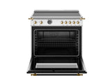 BERTAZZONI  36 inch Induction Range, 5 Heating Zones and Cast Iron Griddle, Electric Self-Clean Oven - Gold Accents - Stainless Steel (HER365ICFEPXG)