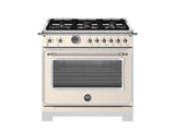 BERTAZZONI  36 inch Dual Fuel Range, 6 Brass Burner and Cast Iron Griddle, Electric Self-Clean Oven - Avorio (HER366BCFEPAVT)