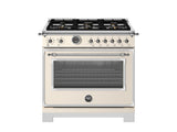 BERTAZZONI  36 inch Dual Fuel Range, 6 Brass Burner and Cast Iron Griddle, Electric Self-Clean Oven - Avorio (HER366BCFEPAVT)