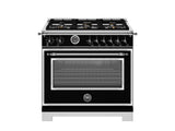 BERTAZZONI  36 inch Dual Fuel Range, 6 Brass Burner and Cast Iron Griddle, Electric Self-Clean Oven - Nero Matt (HER366BCFEPNET)