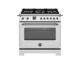 BERTAZZONI  36 inch Dual Fuel Range, 6 Brass Burner and Cast Iron Griddle, Electric Self-Clean Oven - Stainless Steel (HER366BCFEPXT)