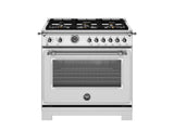 BERTAZZONI  36 inch Dual Fuel Range, 6 Brass Burner and Cast Iron Griddle, Electric Self-Clean Oven - Stainless Steel (HER366BCFEPXT)