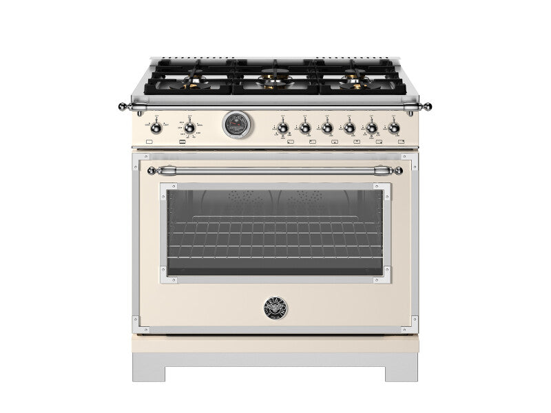 BERTAZZONI  36 inch All Gas Range, 6 Brass Burners and Cast Iron Griddle - Avorio (HER366BCFGMAVT)