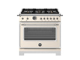 BERTAZZONI  36 inch All Gas Range, 6 Brass Burners and Cast Iron Griddle - Avorio (HER366BCFGMAVT)