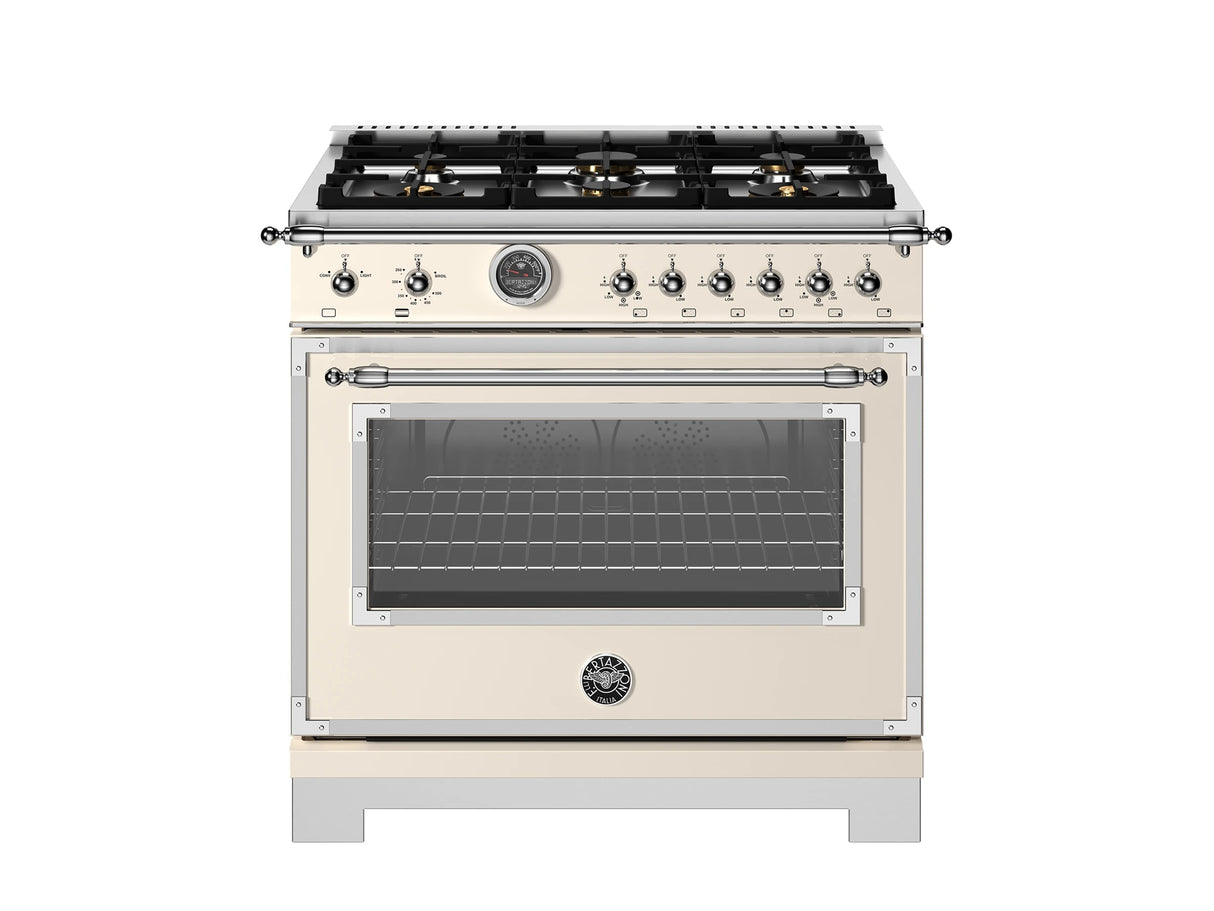 BERTAZZONI  36 inch All Gas Range, 6 Brass Burners and Cast Iron Griddle - Avorio (HER366BCFGMAVT)