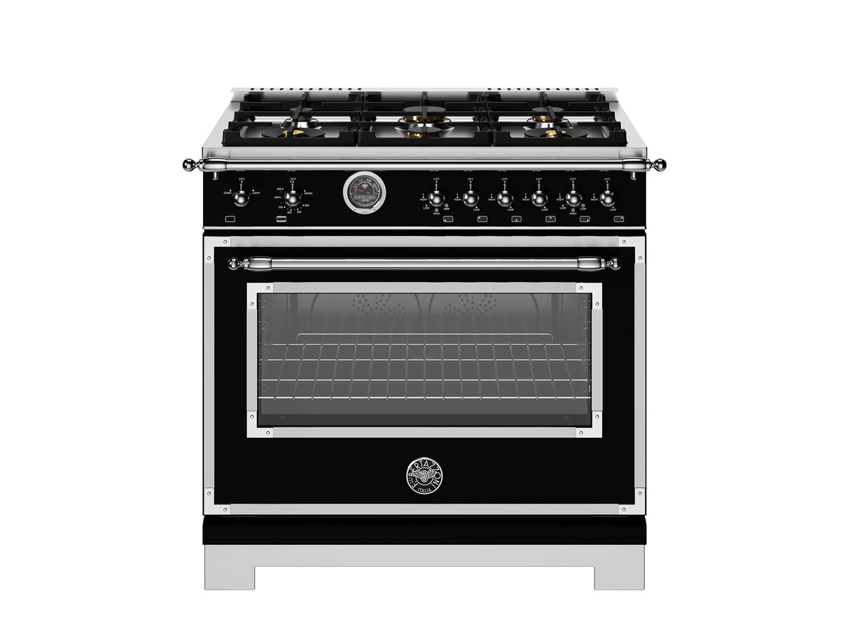 BERTAZZONI  36 inch All Gas Range, 6 Brass Burners and Cast Iron Griddle - Nero Matt (HER366BCFGMNET)