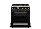 BERTAZZONI  36 inch All Gas Range, 6 Brass Burners and Cast Iron Griddle - Gold Accents - Nero Matt (HER366BCFGMNG)