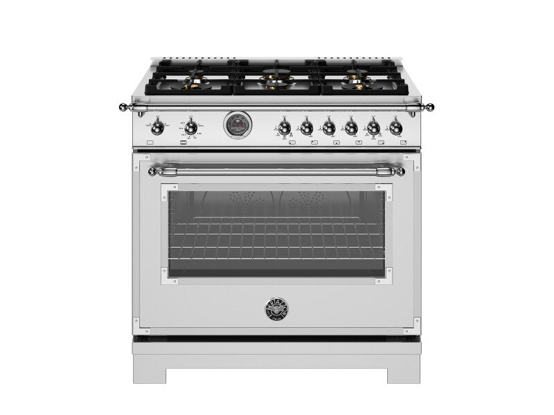 BERTAZZONI  36 inch All Gas Range, 6 Brass Burners and Cast Iron Griddle - Stainless Steel (HER366BCFGMXT)