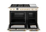 BERTAZZONI  48 inch Dual Fuel Range, 6 Brass Burners and Griddle, Electric Self-Clean Oven - Gold Accents - Avorio (HER486BTFEPAG)