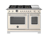 BERTAZZONI  48 inch Dual Fuel Range, 6 Brass Burners and Griddle, Electric Self-Clean Oven - Avorio (HER486BTFEPAVT)
