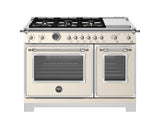 BERTAZZONI  48 inch Dual Fuel Range, 6 Brass Burners and Griddle, Electric Self-Clean Oven - Avorio (HER486BTFEPAVT)