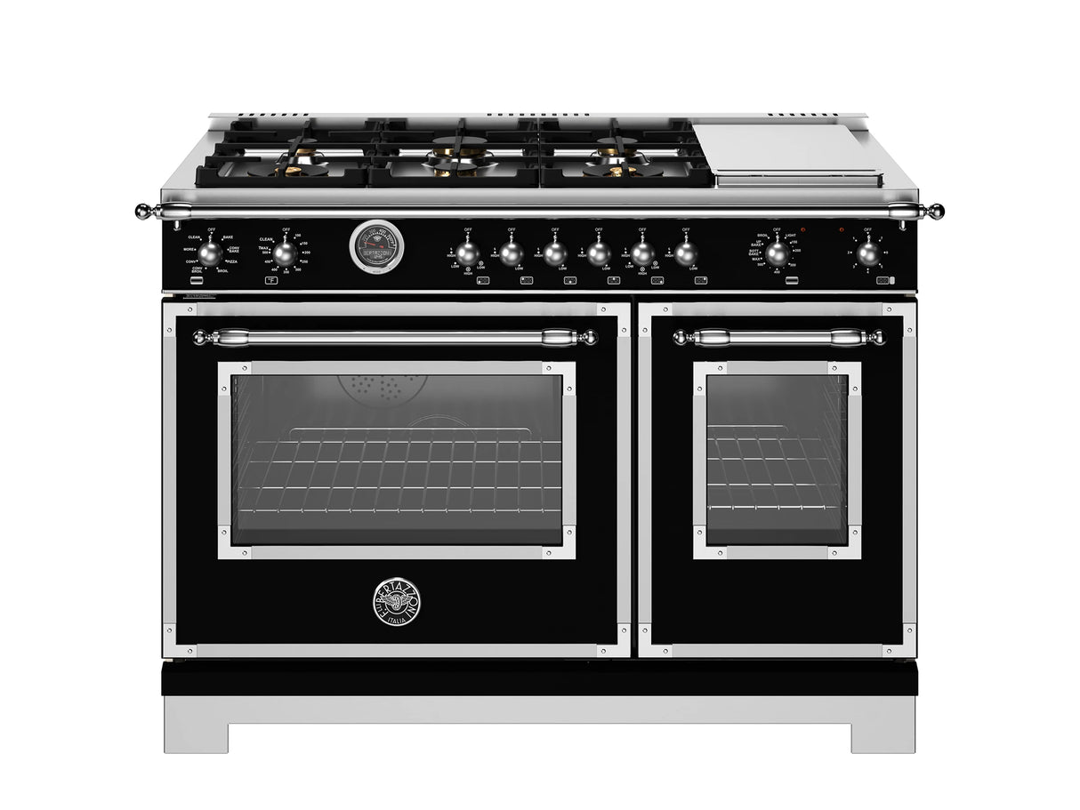 BERTAZZONI  48 inch Dual Fuel Range, 6 Brass Burners and Griddle, Electric Self-Clean Oven - Nero Matt (HER486BTFEPNET)