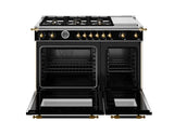 BERTAZZONI  48 inch Dual Fuel Range, 6 Brass Burners and Griddle, Electric Self-Clean Oven - Gold Accents - Nero Matt (HER486BTFEPNG)