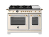 BERTAZZONI  48 inch All-Gas Range 6 Brass Burner and Griddle - Gold Accents - Avorio (HER486BTFGMAG)