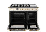 BERTAZZONI  48 inch All-Gas Range 6 Brass Burner and Griddle - Gold Accents - Avorio (HER486BTFGMAG)