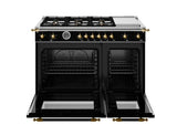 BERTAZZONI  48 inch All-Gas Range 6 Brass Burner and Griddle - Gold Accents - Nero Matt (HER486BTFGMNG)