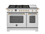 BERTAZZONI  48 inch All-Gas Range 6 Brass Burner and Griddle - Gold Accents - Stainless Steel (HER486BTFGMXG)