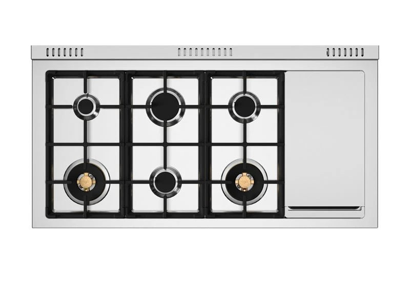 BERTAZZONI  48 inch All-Gas Range 6 Brass Burner and Griddle - Gold Accents - Stainless Steel (HER486BTFGMXG)