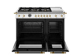BERTAZZONI  48 inch All-Gas Range 6 Brass Burner and Griddle - Gold Accents - Stainless Steel (HER486BTFGMXG)