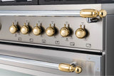 BERTAZZONI  48 inch All-Gas Range 6 Brass Burner and Griddle - Gold Accents - Stainless Steel (HER486BTFGMXG)