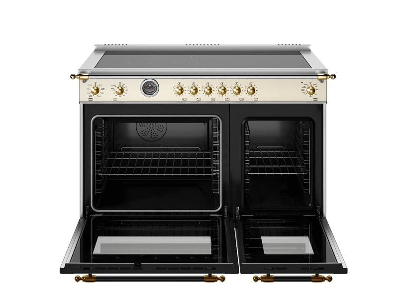 BERTAZZONI  48 inch Induction Range, 6 Heating Zones and Cast Iron Griddle, Electric Self-Clean Oven - Gold Accents - Avorio (HER486IGFEPAG)