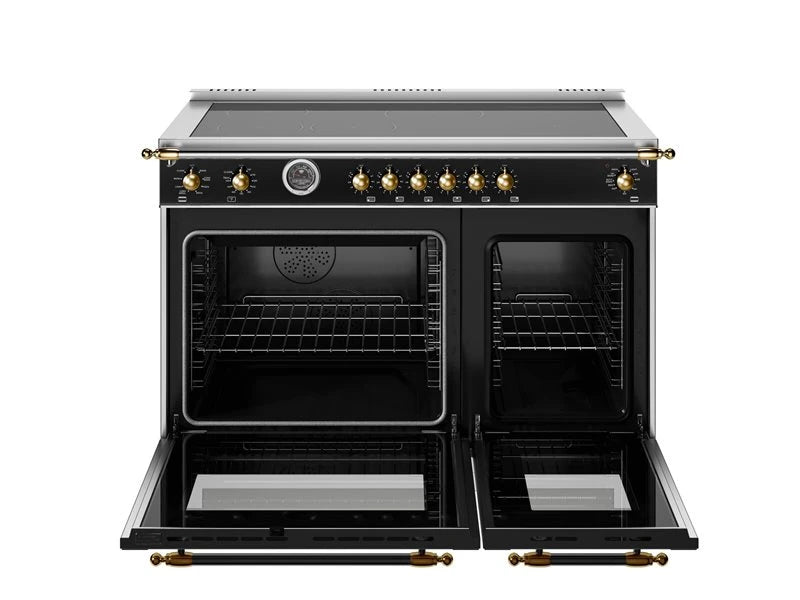 BERTAZZONI  48 inch Induction Range, 6 Heating Zones and Cast Iron Griddle, Electric Self-Clean Oven - Gold Accents - Nero Matt (HER486IGFEPNG)