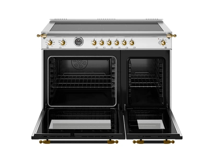 BERTAZZONI  48 inch Induction Range, 6 Heating Zones and Cast Iron Griddle, Electric Self-Clean Oven - Gold Accents - Stainless Steel (HER486IGFEPXG)